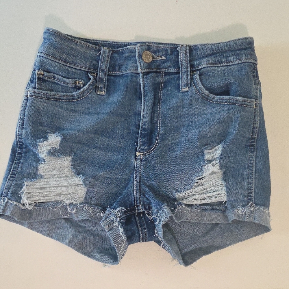 Hollister Blue Distressed Jean Shorts Raw Hem